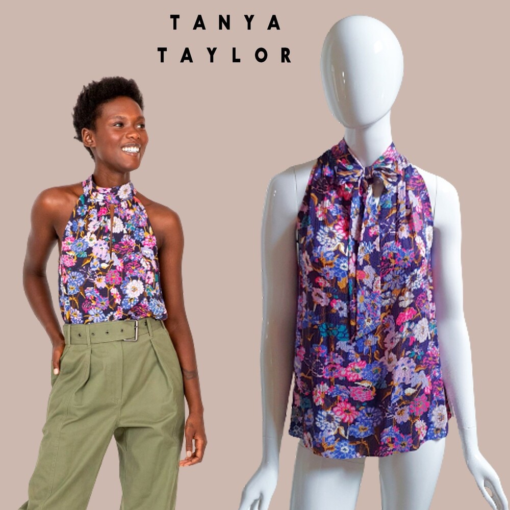 TANYA TAYLOR NEW Y2K KENDALL Silk Floral Halter Keyhole Top 6